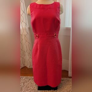 Tahari Coral Textured Midi Dress with Gold Details